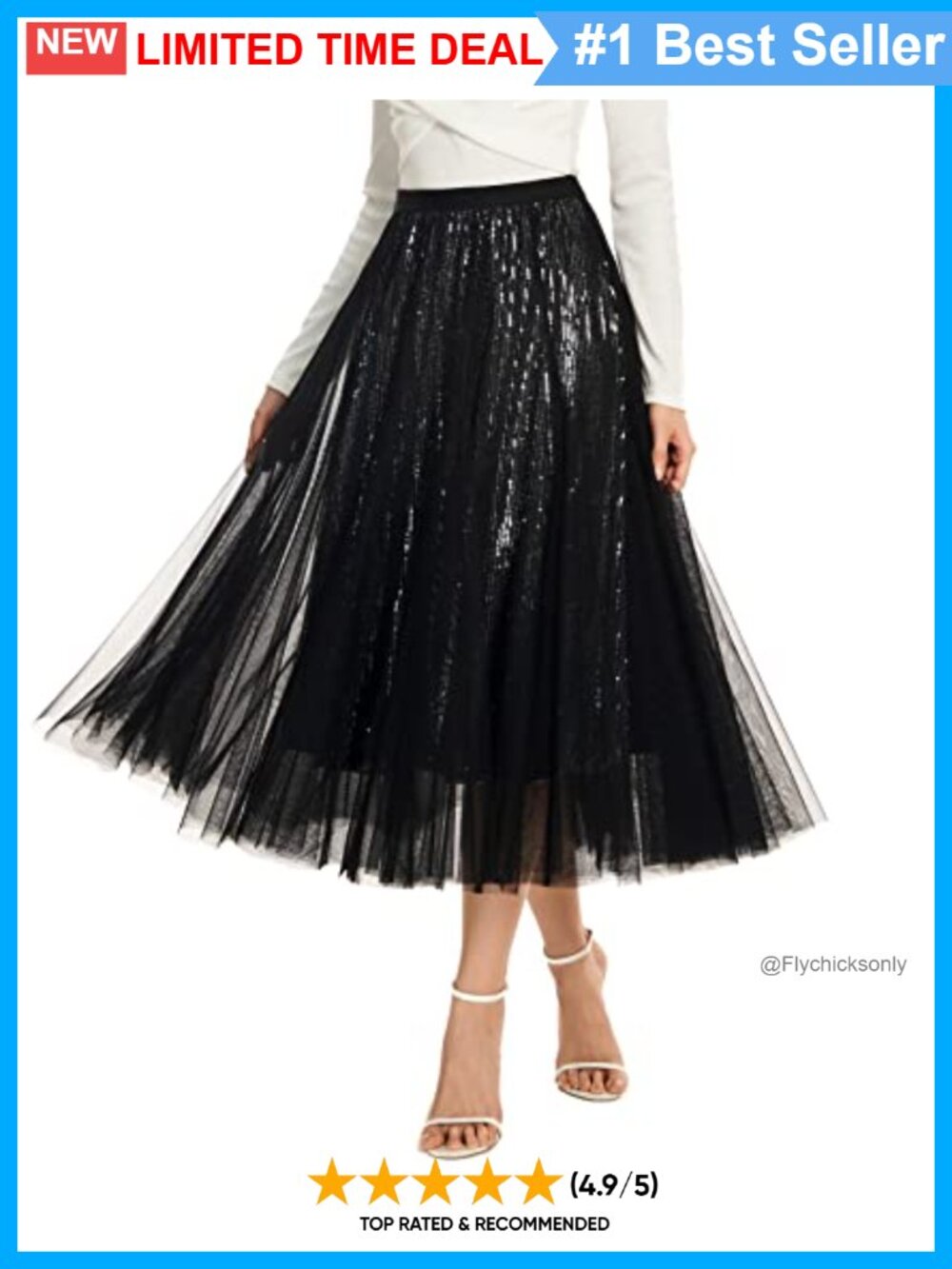 Long Tulle Skirt Layered Sequin A-Line High Waist Women's Party Skirt